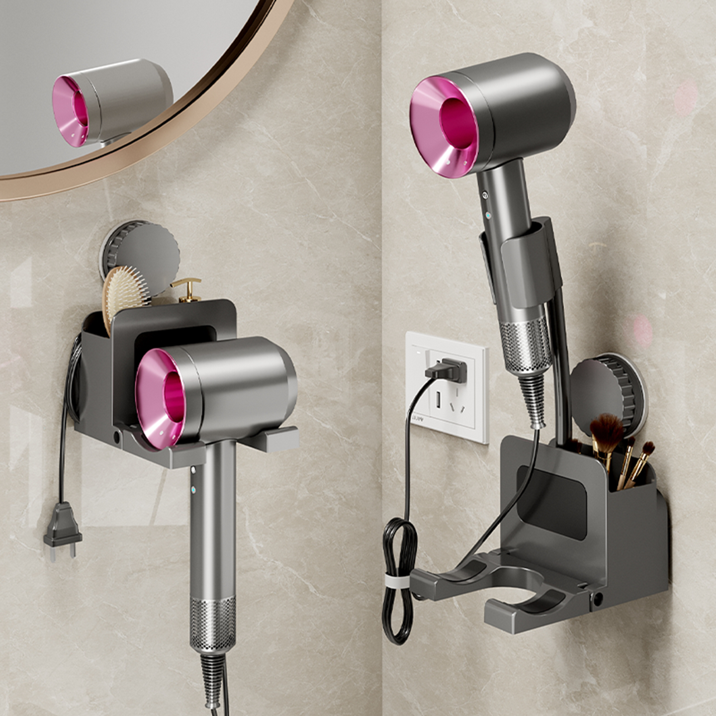 免打孔吸盘吹风机置物架壁挂