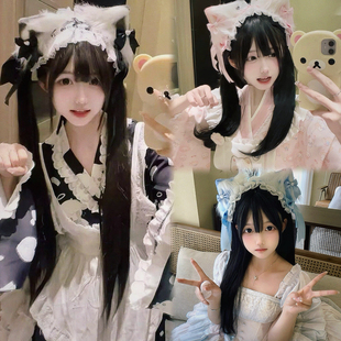 洛丽塔黑白猫耳发箍lolita兽耳甜妹发带kc头饰女仆发夹发饰蝴蝶结
