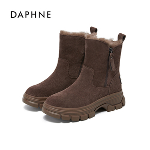 百搭绒面质感靴 2024加绒保暖加绒抗寒增高时尚 Daphne 达芙妮女鞋