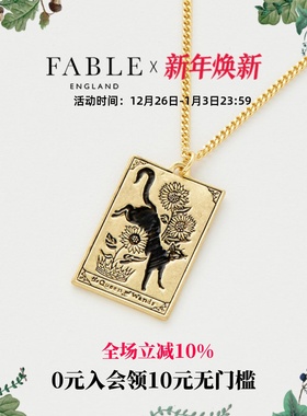Fable女王心愿牌项链珐琅彩方牌小猫向日葵锁骨吊坠美拉德毛衣链