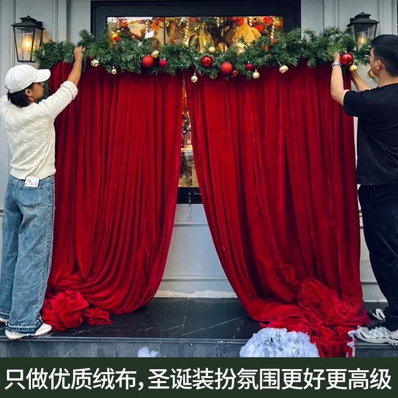 圣诞节橱窗创意布置金丝绒布窗帘