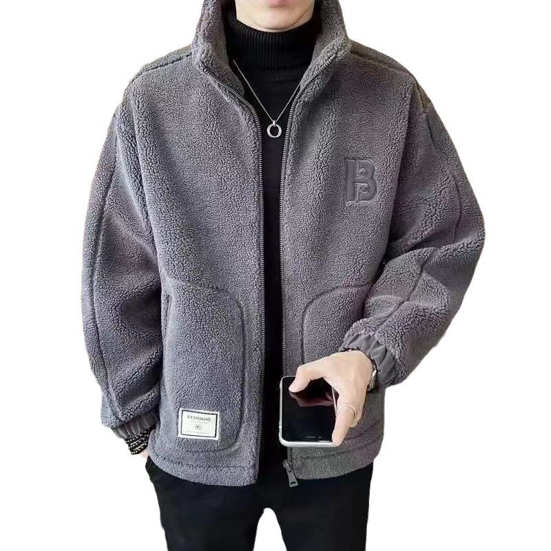 2025新款欧洲站羊羔毛外套男秋冬季棉服颗粒绒加绒加厚潮牌外穿男
