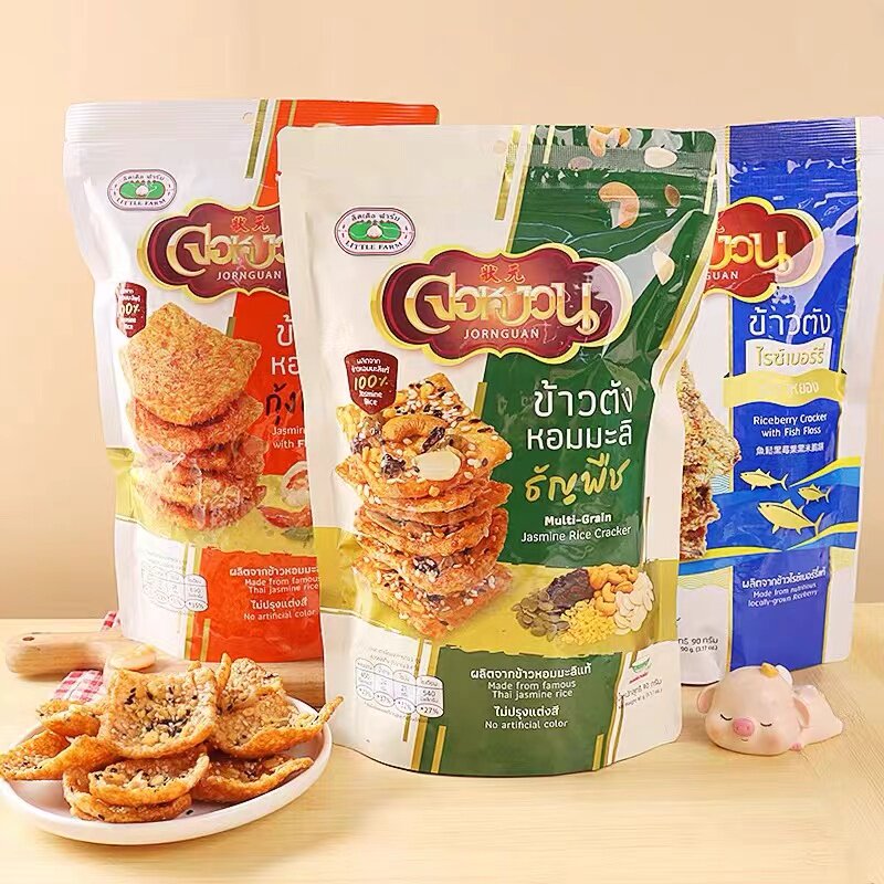 泰国进口JORNGUAN状元米饼干鱼肉松酥脆饼锅巴坚果虾仁膨化零食品