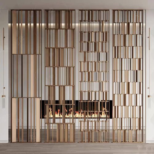 新中式不锈钢屏风金属镂空隔断定制酒店玻璃客厅格栅玄关现代轻奢