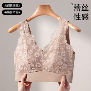 无痕蕾丝美背一体杯裹胸固定杯冰丝薄款 法式 兔耳朵内衣女背心文胸