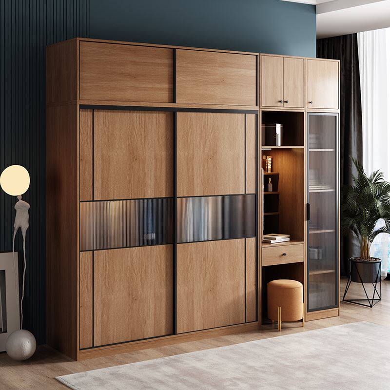 北欧实木衣柜2021新款简单衣柜感应灯开门即亮小户型日式推拉门柜