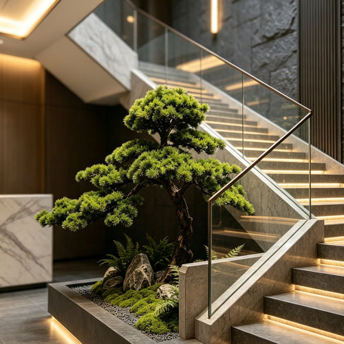 酒店楼梯迎客松装饰造景
