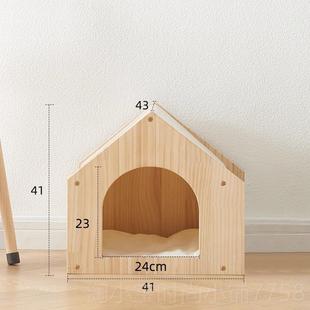 四通季 正品 用猫屋木红质碗一体家用猫别墅高质量实木小房型猫舍网
