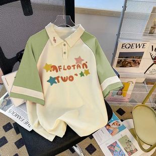 女童2025年夏季 t恤polo领甜美中大童学院风宽松上衣百搭 新款 短袖