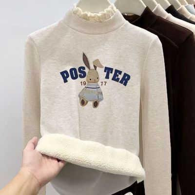 女童冬季新款卫衣半高领打底衫内搭加绒加厚长袖洋气上衣中大童女