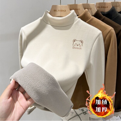 女童打底衫加绒加厚半高领长袖