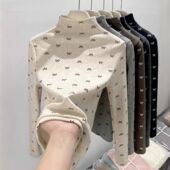 显瘦洋气内搭长袖 修身 上衣 秋冬季 女童半高领蝴蝶结波点印花打底衫