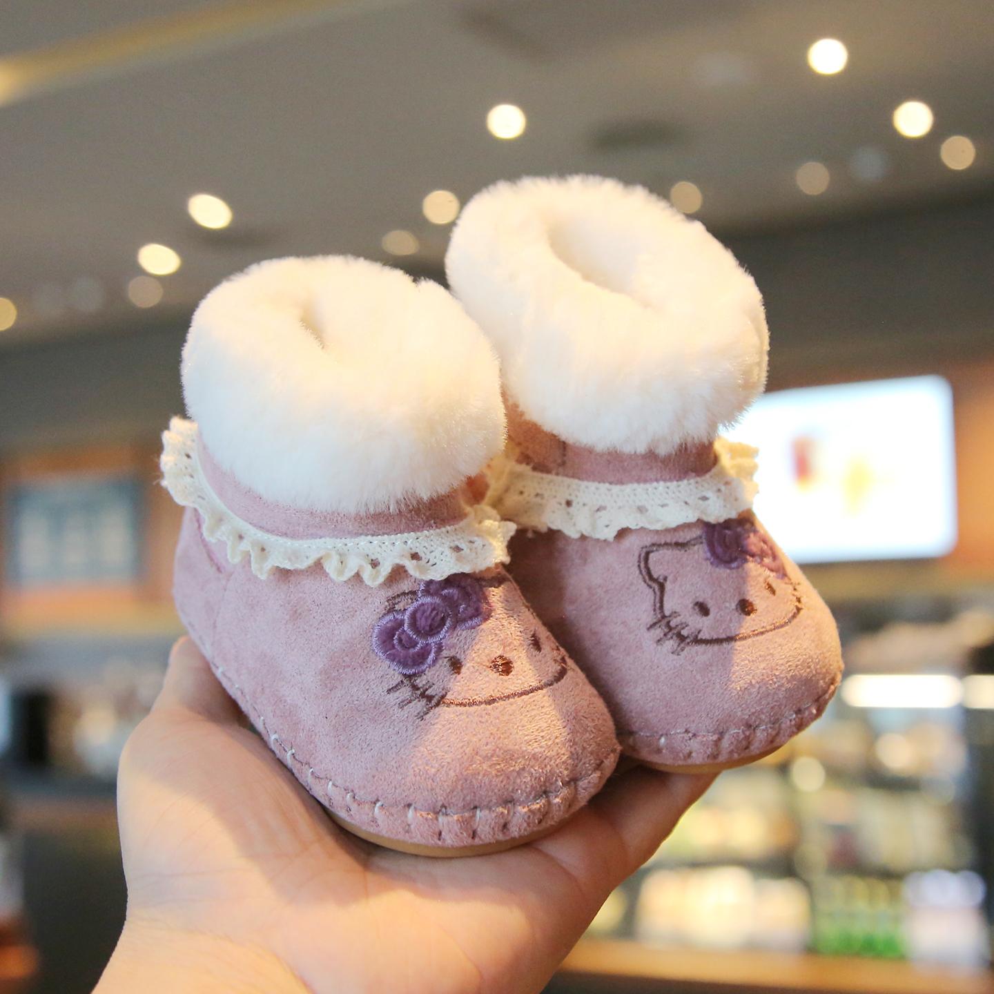 一岁女宝宝软底鞋子秋冬加绒加厚棉鞋0-3-12个月到婴儿公主学步鞋