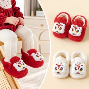 12个月小月龄宝宝红色喜庆保暖不掉棉鞋 冬季 一岁婴幼儿虎头鞋