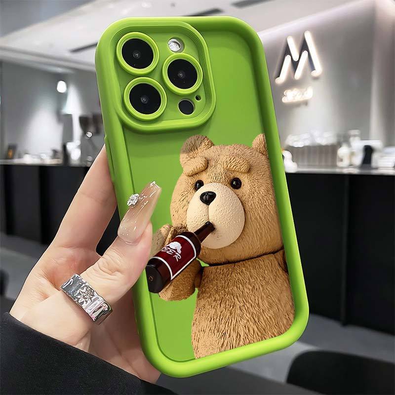 喝酒泰迪熊适用苹果15promax手机壳iphone14pro可爱13/12高级感天眼