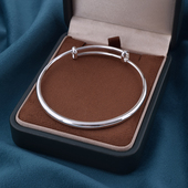 正品 送女友生日礼物 光面简约银手镯女纯银925实心推拉素圈年轻款