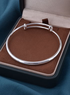 正品光面简约银手镯女