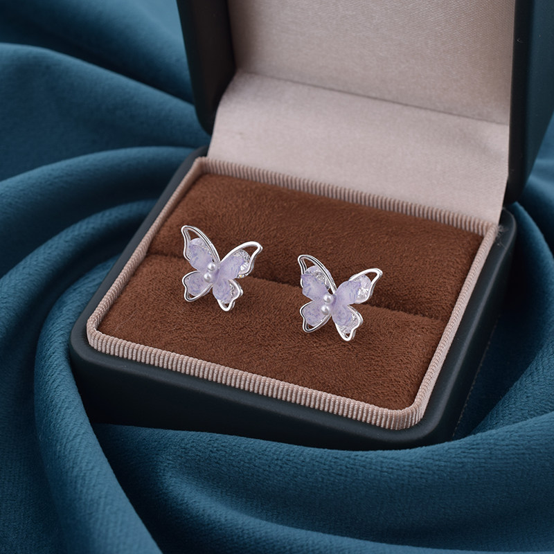 s925纯银气质时尚小清新紫色珍珠蝴蝶耳钉精致小巧甜美百搭耳环女,饰品/流行首饰/时尚饰品新,耳钉,淘宝优惠券,粉丝福利购,淘宝优惠卷