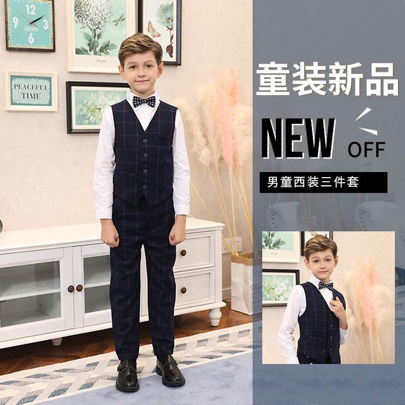 男童小西装套装花童外套主持人男孩礼服大童宝宝儿童西服三件套