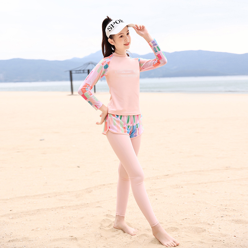 儿童泳衣女孩长袖长裤速干防晒少女分体中大童三件套专业训练