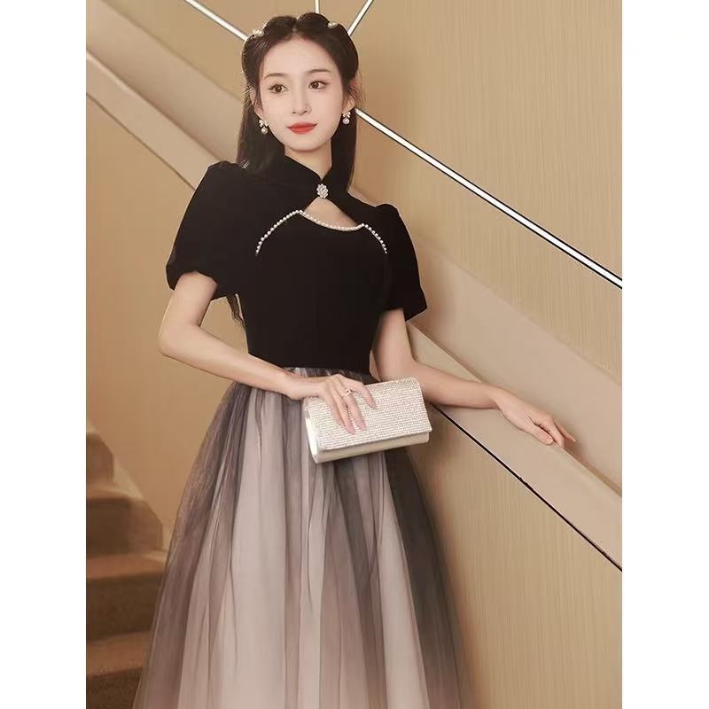 晚礼服裙女2025新款黑色高端艺考主持人年会连衣裙春夏季高级感