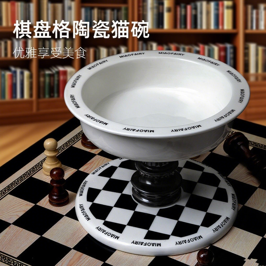 貓碗陶瓷防打翻棋盤格碗