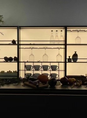 铝合金置物架发光背板收纳架展示柜调味架极简落地台面餐边柜悬挂