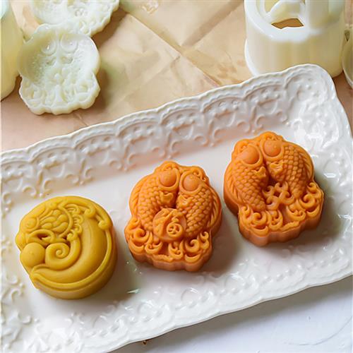 国潮福双鱼龙月饼模具 75克手压广式桃山绿豆糕饼干制作