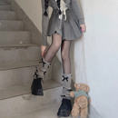 灰色针织袜套蝴蝶结堆堆袜女春秋款jk针织中筒袜秋冬显瘦袜子腿套