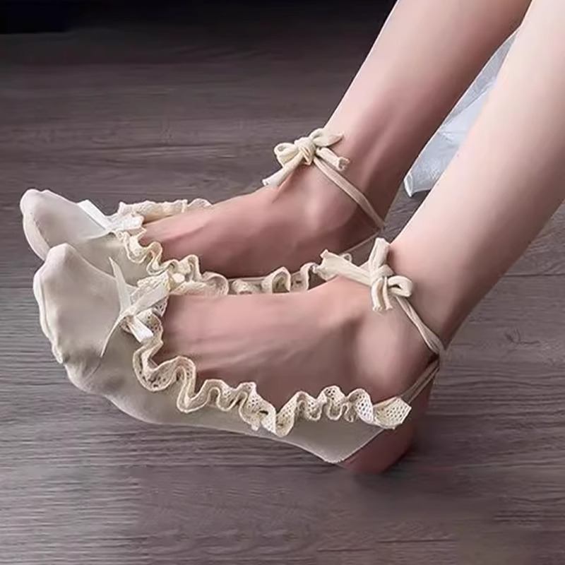 芭蕾风袜子女浅口蝴蝶结花边船袜
