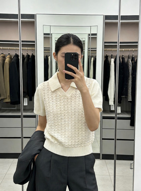 梵音家翻领提花镂空设计感针织衫女春季新款套头上衣