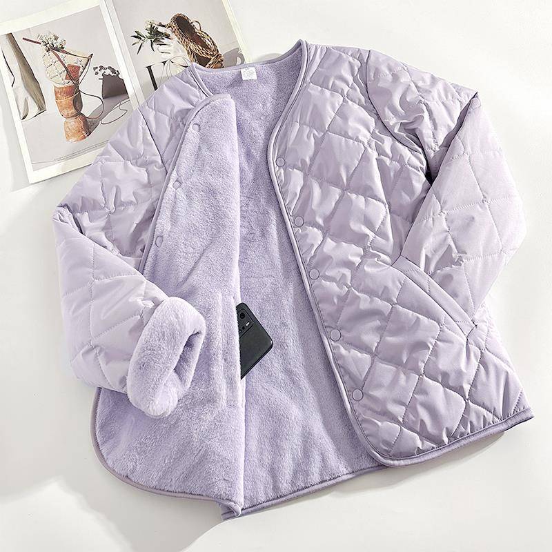 紫色内搭神器冬季加绒加厚棉衣女内胆保暖小棉袄双面穿棉服外套
