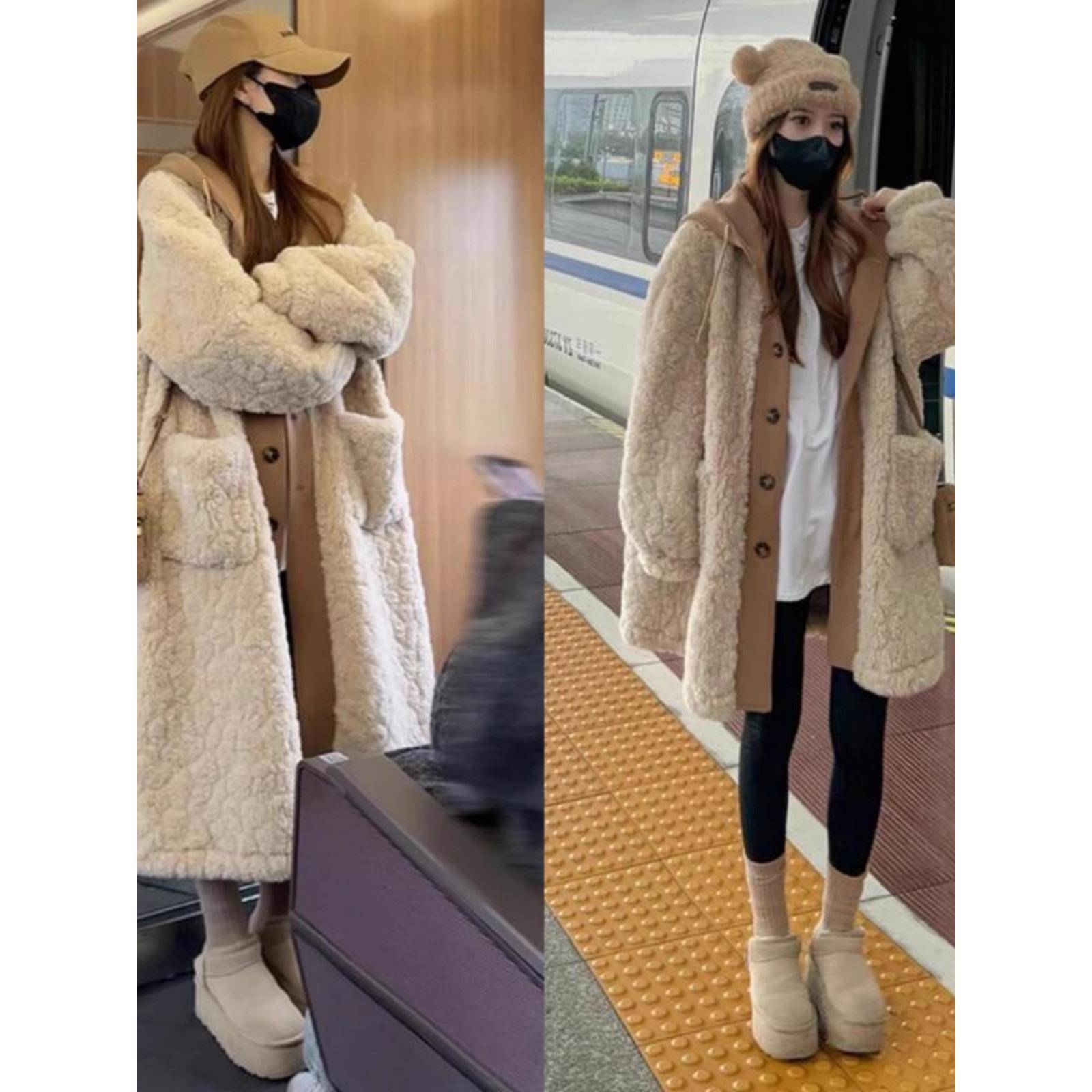 假两件中长款羊羔毛外套女2025新款爆款秋冬皮毛一体加厚保暖大衣