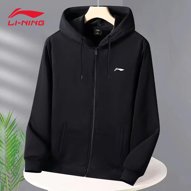 李宁开衫卫衣男士春秋季长袖连帽外套上衣情侣休闲宽松跑步运动服
