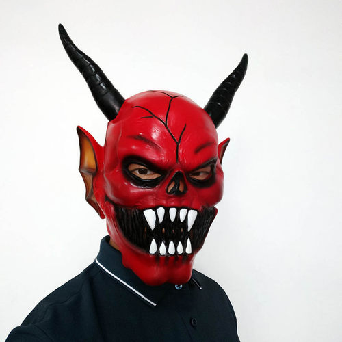 红色恶魔面具 跨境新品 全头舞会派对万圣节演出鬼屋密室逃脱道具