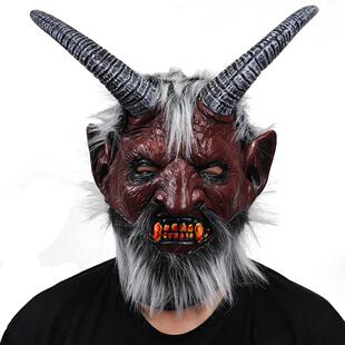 堕落天使撒旦恶魔人面路西法面具恐怖魔鬼羊牛角头套万圣节装饰