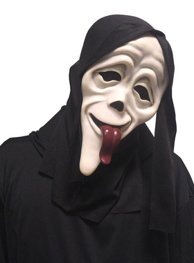 万圣节恐怖鬼脸面具红舌黑色面皮吐舌面具派对装饰搞笑演出头套
