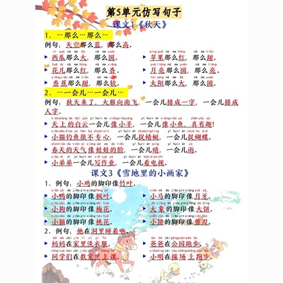 新版2025一年级语文上册仿写句子期末必背必考A4纸彩印