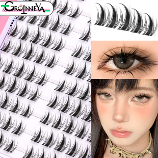 GROINNEYA清甜女团韩款单簇假睫毛自然清纯甜妹黑梗自带眼线睫毛
