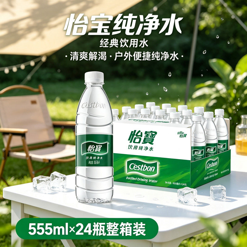 怡宝纯净水555ml*24瓶整箱装户外便携随时畅享饮用水夏日消暑解渴