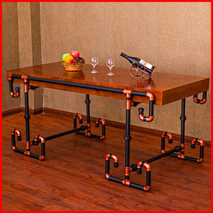 铁艺实木餐桌椅办公室餐厅水管桌椅咖啡吧水管桌椅个性 欧式 复古桌