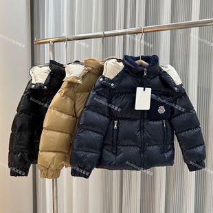 冬新款童装mc徽章短款儿童羊羔绒口袋鸭绒鹅绒连帽羽绒外套羽绒服