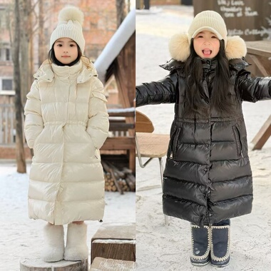 女童加长收腰鹅绒羽绒服mc新款童装鹅绒儿童过膝长款连帽女童加厚