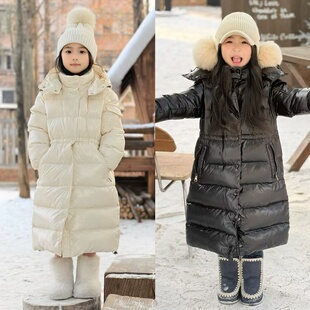 女童加长收腰鹅绒羽绒服mc新款童装鹅绒儿童过膝长款连帽女童加厚