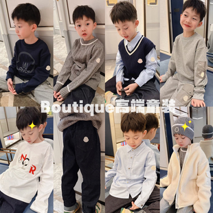 25秋季新款潮牌童装MC徽章儿童卫衣裤毛衣泰迪绒外套衬衣马甲套装