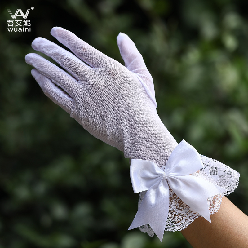 2025夏季新款白色优雅网纱韩版短手套拍照旅拍新娘蝴蝶结配饰