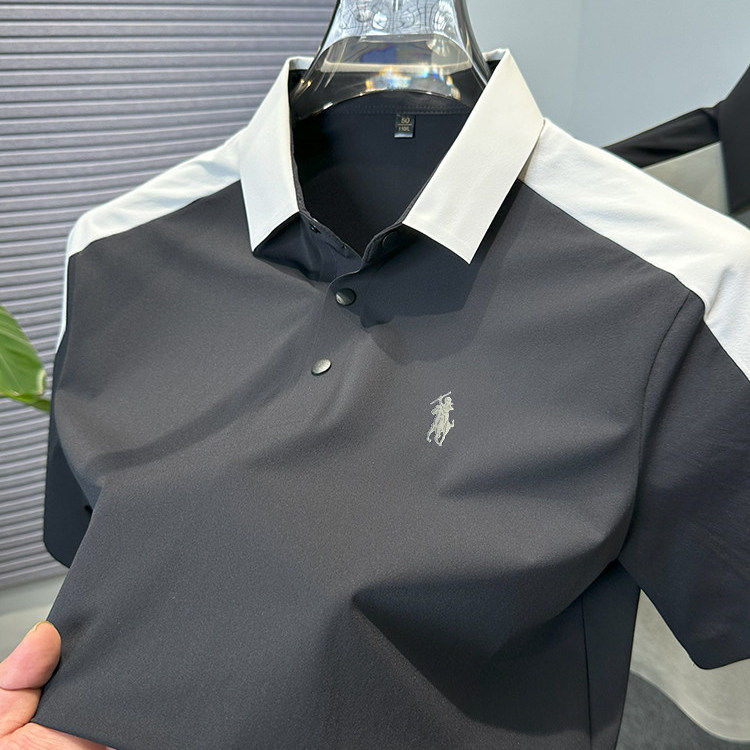 高端品牌拼接冰丝polo衫短袖男夏季宽松休闲运动短袖翻领t恤男薄