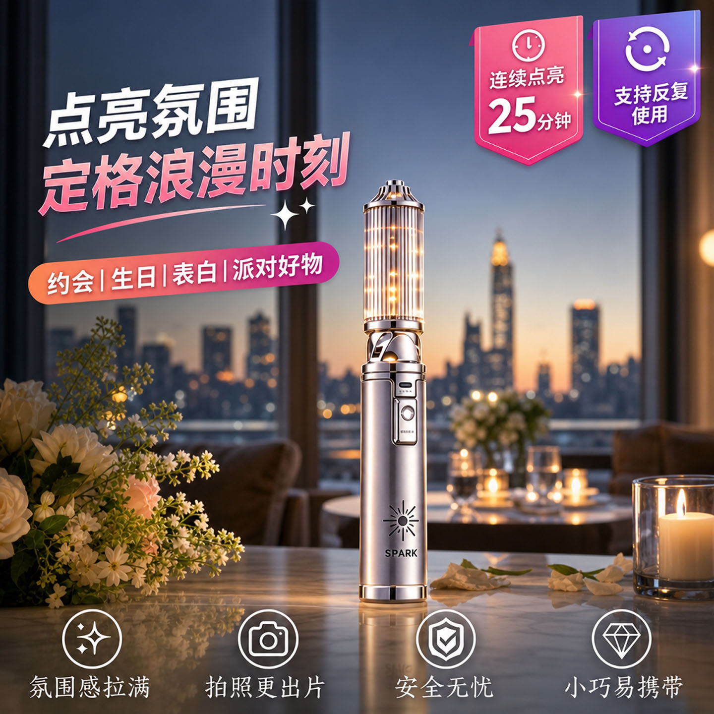 手持氛围棒冷焰喷花机充气喷枪喷火棒浪漫婚庆舞台派对拍照道具