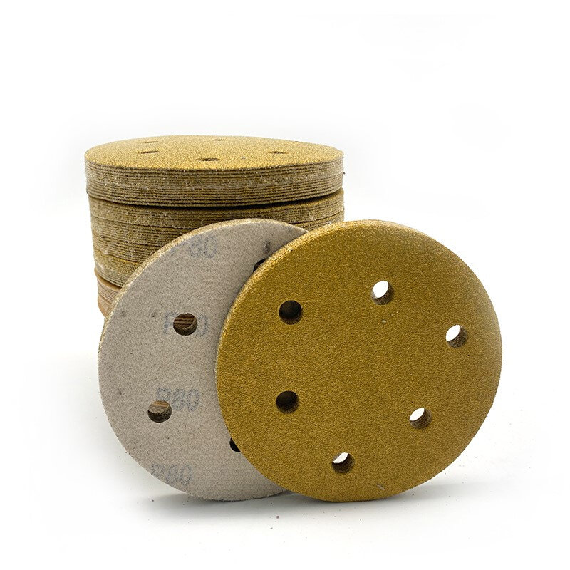 沙子布干磨砂纸5寸6孔植绒纸汽车打磨用喷漆抛光圆形植绒砂纸片