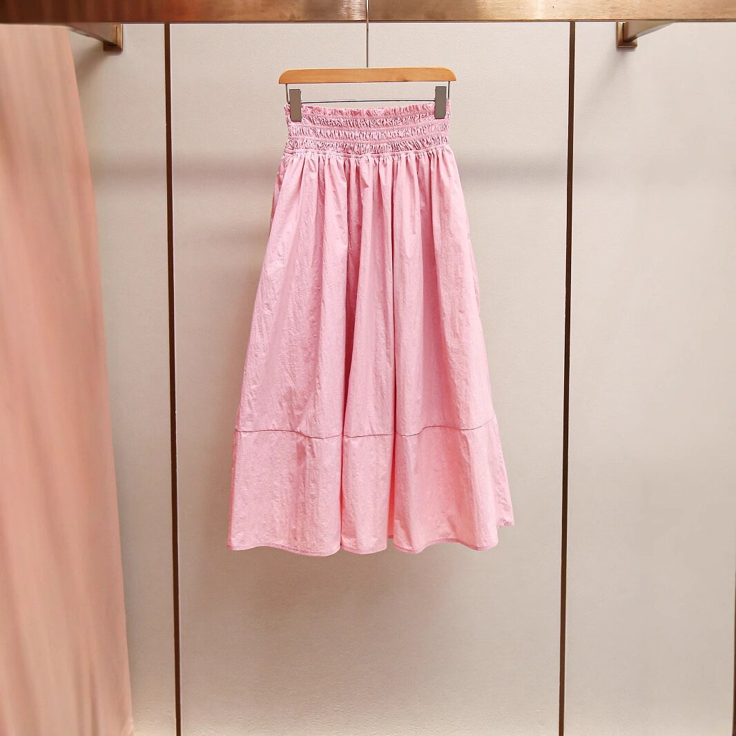 卓雅法式气质淑女粉色半身裙24夏季新款甜美森系褶皱高腰中长裙女